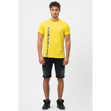 No Fear Sarı Bisiklet Yaka Şeritli Kısa Kollu Penye Erkek T-shirt M500100