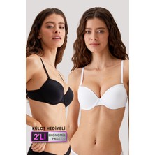 Pierre Cardin 2'li Ekonomik Paket Siyah-Beyaz 6010 Madrid Balenli Dolgusuz Micro T-Shirt Sütyen Seti Slip Hediyeli