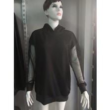 Siyah Oversize File Kapüşonlu Sweat