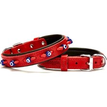 Doggie Comfort Deri Nazar Boncuklu Köpek Boyun Tasması Small Kırmızı 2X30-35 cm