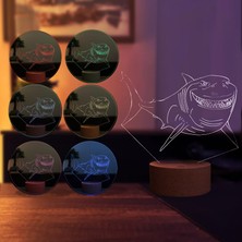 By Lamp Köpekbalığı LED Masa Lambası Ahşap Taban 7 Farklı Işık Renkli