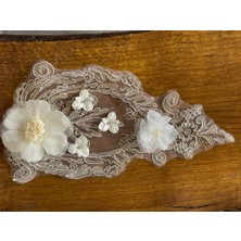 33X16 cm Beyaz Kabartma Güllü Nakış Işleme Güpür Aplike Dikiş ve Hobi Aksesuarı