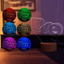 By Lamp Love LED Masa Lambası Ahşap Taban 7 Farklı Işık Renkli