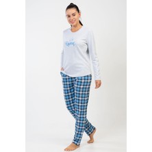 Vienetta Pamuklu Kadın Interlok Uzun Kol Pijama Takım

