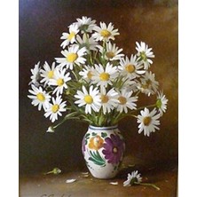 Pix Art Sanat Beyaz Kır Papatyaları   Pixart Sanat Elmas Mozaik Tablo Diamond Türkiye 47*57