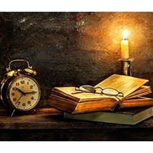 Pix Art Sanat Mum Işığında Kitap Saat Pixart Sanat Elmas Mozaik Tablo Diamond Türkiye 68*58