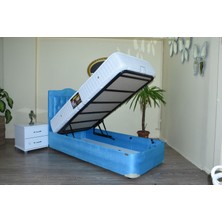 Bengi Ticaret Baza-Başlık-Yatak Taytüy Turkuaz Silin Kumaş Model Metal Çelik Fırın Boya Iskelet Pamuk Ort Yatak 90*190CM El Yapım