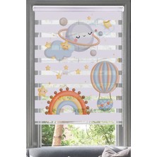 Lotus Gökkuşağı ve Gezegen Desenli Zebra Stor Perde - Trend - Yeni Sezon - Çocuk Odası - Bebek Odası - 124
