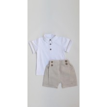 İkoko Kids Erkek Bebek Bej Keten Gömlek Şort Takım Alerjiye Uygun Organik Kumaş
