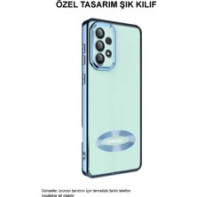 Caseart Samsung Galaxy A32 Kapak Yanları Renkli Lens Korumalı Logo Gösteren Şeffaf Luxury Silikon Kılıf - Lila