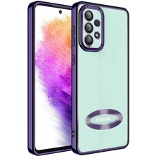 Caseart Samsung Galaxy A32 Kapak Yanları Renkli Lens Korumalı Logo Gösteren Şeffaf Luxury Silikon Kılıf - Mor