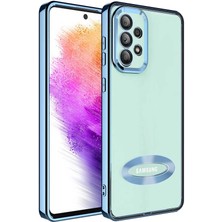 Caseart Samsung Galaxy A33 Kapak Yanları Renkli Lens Korumalı Logo Gösteren Şeffaf Luxury Silikon Kılıf - Mavi