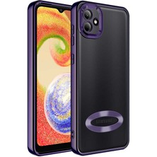 Caseart Samsung Galaxy A03 Kapak Yanları Renkli Lens Korumalı Logo Gösteren Şeffaf Luxury Silikon Kılıf - Mor