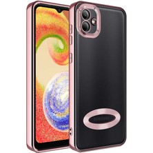 Caseart Samsung Galaxy A03 Kapak Yanları Renkli Lens Korumalı Logo Gösteren Şeffaf Luxury Silikon Kılıf - Rose Gold