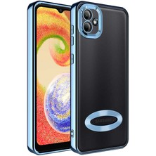 Caseart Samsung Galaxy A03 Kapak Yanları Renkli Lens Korumalı Logo Gösteren Şeffaf Luxury Silikon Kılıf - Mavi