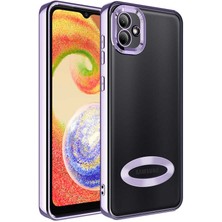 Caseart Samsung Galaxy A03 Kapak Yanları Renkli Lens Korumalı Logo Gösteren Şeffaf Luxury Silikon Kılıf - Lila