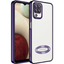 Case World Samsung Galaxy M12 Kapak Yanları Renkli Lens Korumalı Logo Gösteren Şeffaf Luxury Silikon Kılıf - Mor