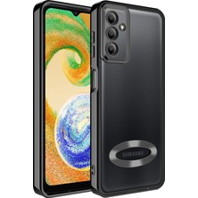 Case World Samsung Galaxy A04S Kapak Yanları Renkli Lens Korumalı Logo Gösteren Şeffaf Luxury Silikon Kılıf - Siyah