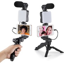 Pazariz Profesyonel Selfie Mikrofon Tripod Ile LED Işık Stüdyo Mikrofon Kayıt Mikrofon Vlog Için