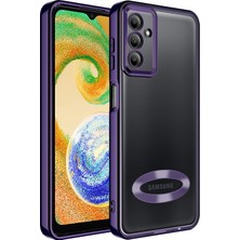 Kzy Samsung Galaxy A04S Kapak Yanları Renkli Lens Korumalı Logo Gösteren Şeffaf Luxury Silikon Kılıf - Mor