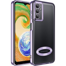 Kılıfmania Samsung Galaxy A04S Kapak Yanları Renkli Lens Korumalı Logo Gösteren Şeffaf Luxury Silikon Kılıf - Lila