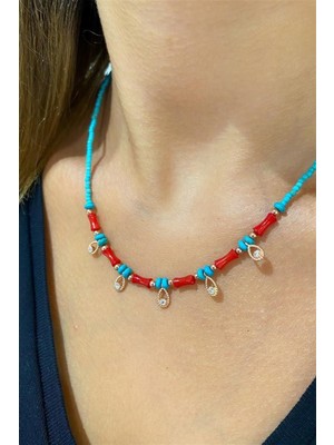 Pier Gümüş Mercan ve Turkuaz Gümüş Kolye