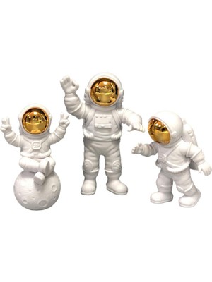 Qearl 3pcs Astronot Figürinler Minyatürler Uzaylı Dekoratif Koleksiyonlar El Sanatları Altın (Yurt Dışından)