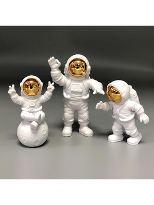 Qearl 3pcs Astronot Figürinler Minyatürler Uzaylı Dekoratif Koleksiyonlar El Sanatları Altın (Yurt Dışından)