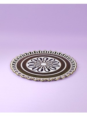 Glore Destina Siyah Altın Yaldızlı Cam Tepsi