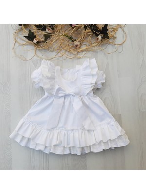 İkoko Kids  Kız Çocuk  Beyaz Fırfırlı Doğum Günü, Düğün, Özel Gün Prenses Elbisesi