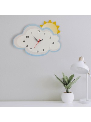 Cajuart Bulut Arkasında Güneş Dekoratif Çocuk Odası Duvar Saati