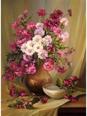 Pix Art Sanat Pembe Tonlarında Çiçekler  Pixart Sanat Elmas Mozaik Tablo Diamond Türkiye 43*63