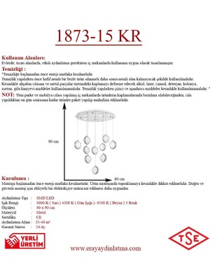 Eray Aydınlatma 1873-15 15LI Krom Sarkıt LED Avize