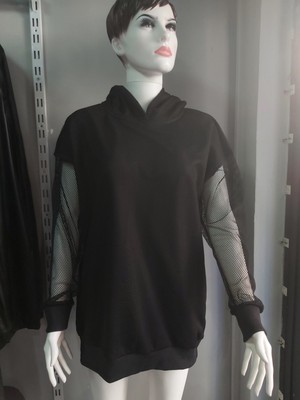 Siyah Oversize File Kapüşonlu Sweat