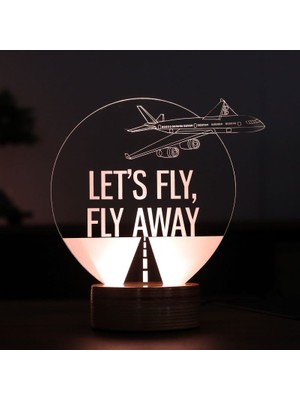 By-Lamp Let's Fly Lamba Tasarımı Ahşap Taban 7 Farklı Işık Renkli