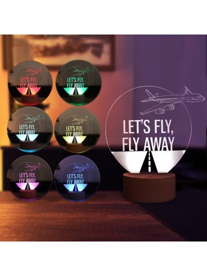 By-Lamp Let's Fly Lamba Tasarımı Ahşap Taban 7 Farklı Işık Renkli