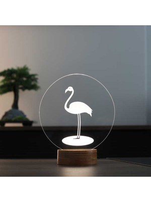 By-Lamp Flamingo LED Masa Lambası Ahşap Taban 7 Farklı Işık Renkli