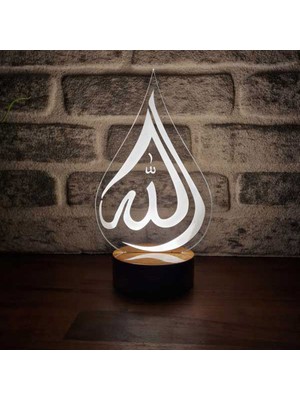 By-Lamp Allah Yazılı Figürlü Dekoratif Hediye Led Masa Lambası | 7 Işık Rengi | Ahşap Taban