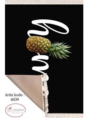 Modern Home Modern Ananas Detaylı Püsküllü Mutfak  Halısı Kolay Temizlenebilen Kaymaz Taban  Halı