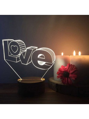 By-Lamp Love LED Masa Lambası Ahşap Taban 7 Farklı Işık Renkli