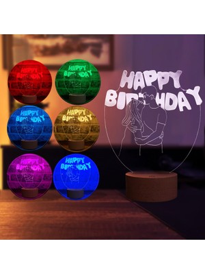 By-Lamp Happy Birthday Figürlü Dekoratif Hediye Led Masa Lambası | 7 Işık Rengi | Ahşap Taban