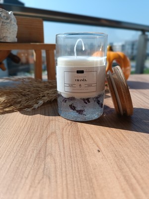 Urania Candle Urania | Doğal Lavanta Kokusu |  %100  Doğal Soya Mum | Bambu Kapaklı Cam Kavanoz| Vegan |bambu