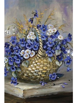 Pix Art Sanat Sepetteki Menekşeler ve Papatyalar    Pixart Sanat Elmas Mozaik Tablo Diamond Türkiye 42*62