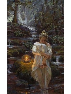 Pix Art Sanat Fener Başında Oturan Kız Pixart Sanat Elmas Mozaik Tablo Diamond Türkiye 35*60