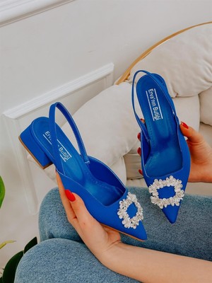 Saks Mavi Saten (Sasha) Taş Detay Kadın Babet