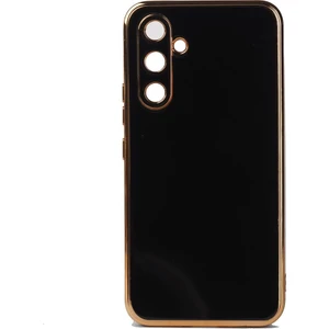 Samsung Galaxy A34 Kılıf Kenarı Gold Şeritli Arkası Parlak Silikon Kapak Bark