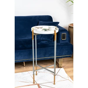 Ömas Konsept Cemile Beyaz Tepsili 75 cm Katlanılabilir Ayaklı Sehpa,tepsili Metal Zigon Yan Sehpa,dekoratif Sehpa