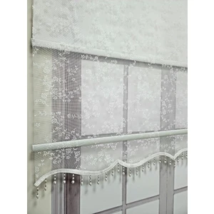 Çiçek Desenli Beyaz Boncuklu Stor Perde Mikro Polyester 20 cm Genişlik 260 cm Uzunluk