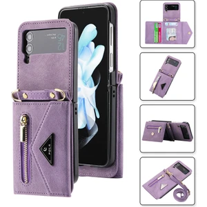 For Samsung Galaxy Z Flip4 Cilt Hissi Çapraz Beden Cüzdan Cep Telefonu Kılıfları (Yurt Dışından)