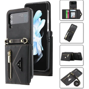 For Samsung Galaxy Z Flip4 Cilt Hissi Çapraz Beden Cüzdan Cep Telefonu Kılıfları (Yurt Dışından)